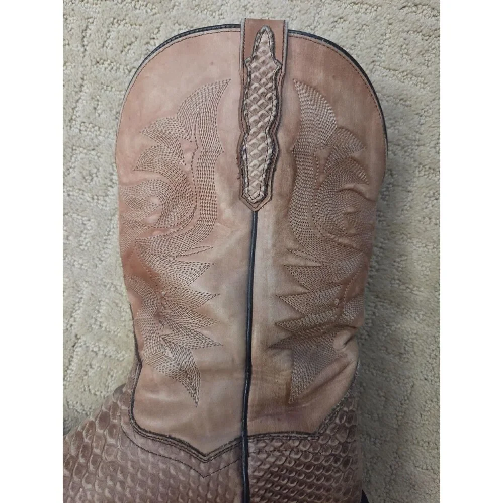 Dan Post Boots Ka Python Print Western Size 12 Tan Light Brown Leather Upper